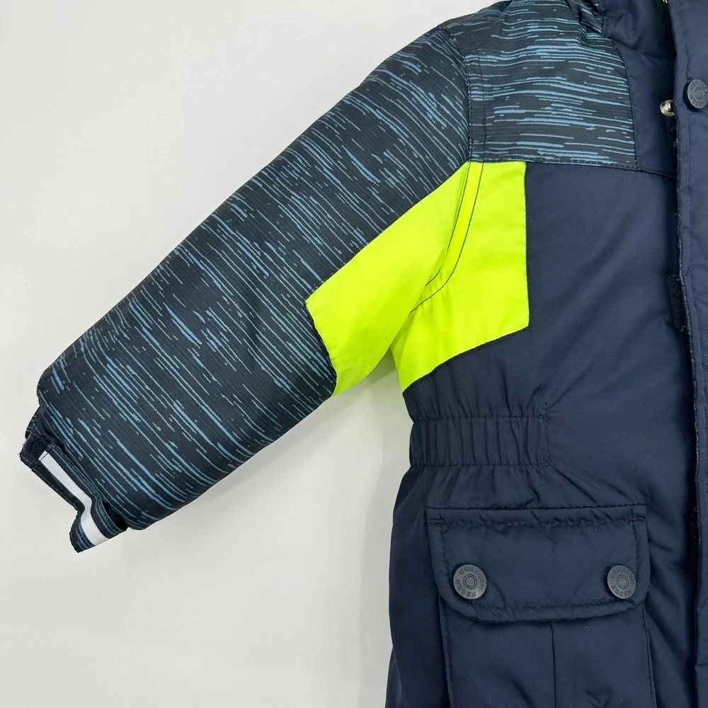 OshKosh B'gosh‎ Navy Blue Neon Yellow Trim Hooded Winter Jacket Kids 24M